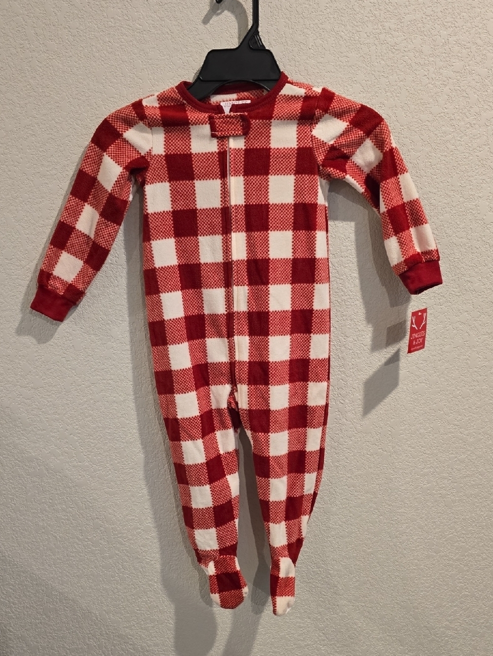 NWT Jingles & Joy Red Buffalo Plaid Fleece Footed Pajamas - 2T